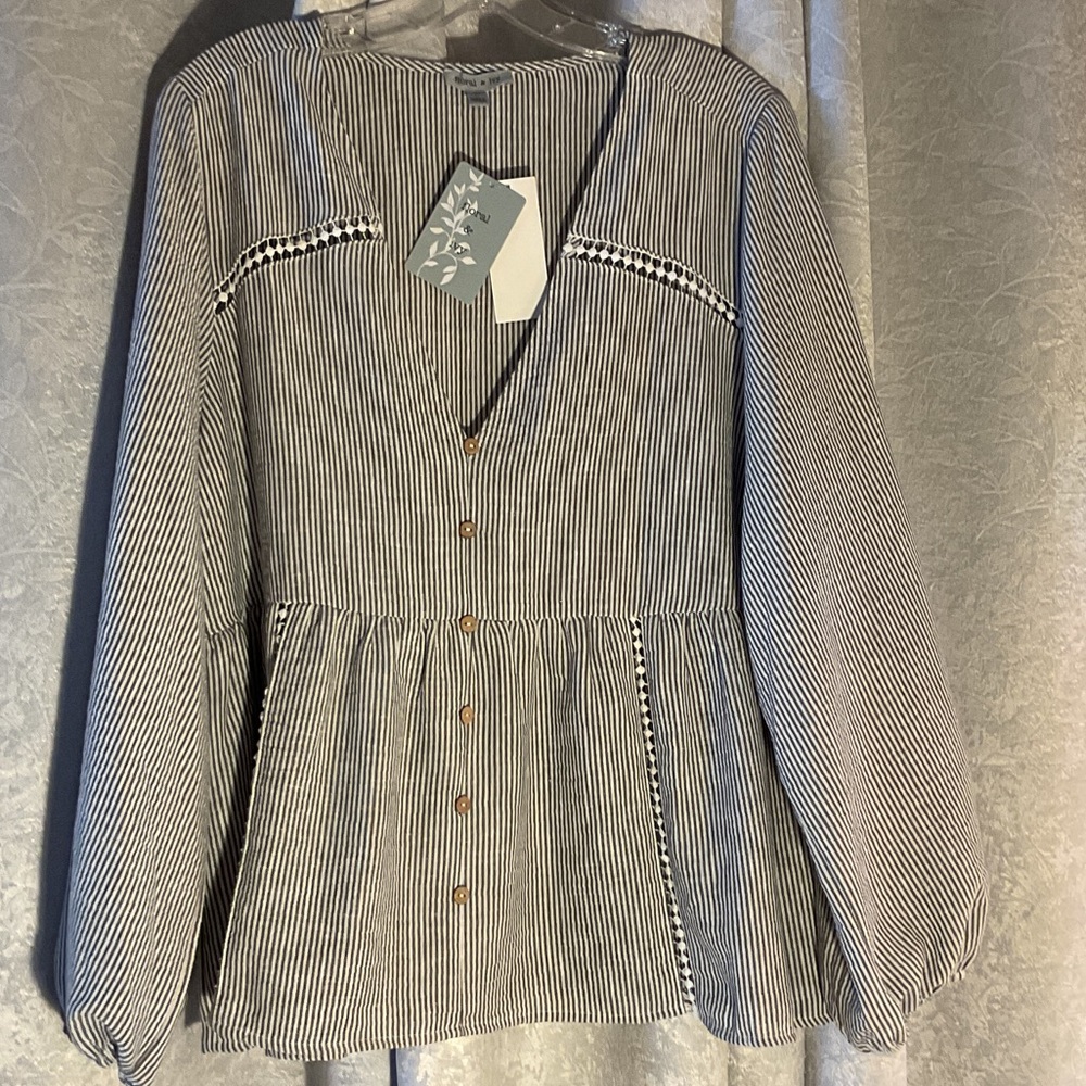 Floral & Ivy SoHo Dec Out Black and White Striped Blouse NWT